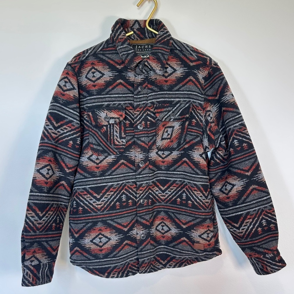 JACHS New York Men's S Southwestern Aztec Sherpa Lined Wool Blend Shacket